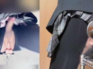 立ちバックでセックスマシンのディルドでアナルを犯されながら手コキオナニーで射精するJK制服女装子男の娘